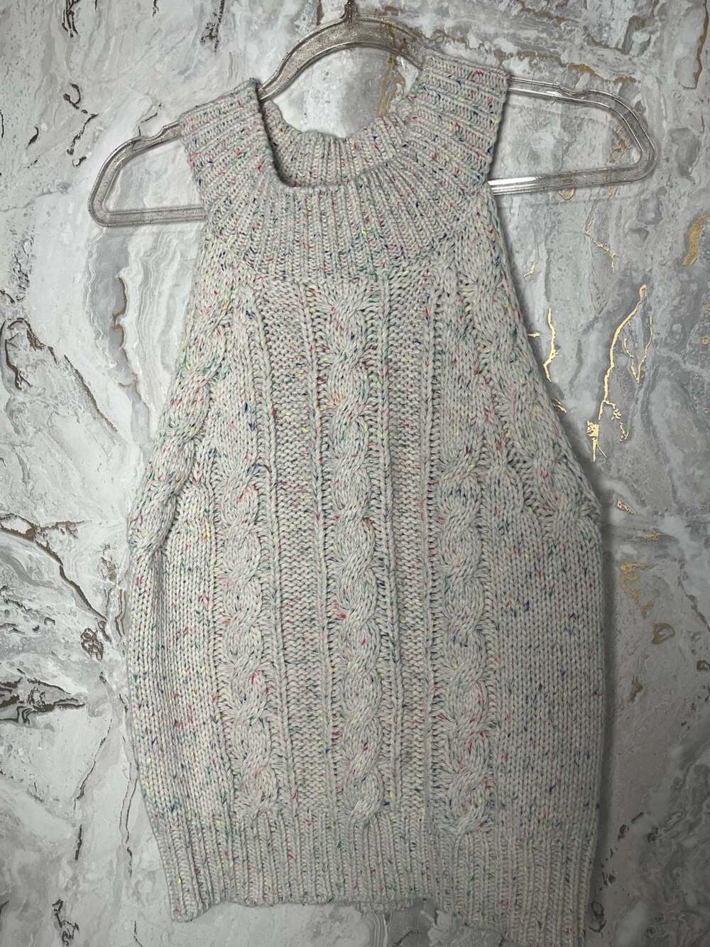 Le Lis Collection Cable Knit Confetti Speckled Halter Sweater Tank Top